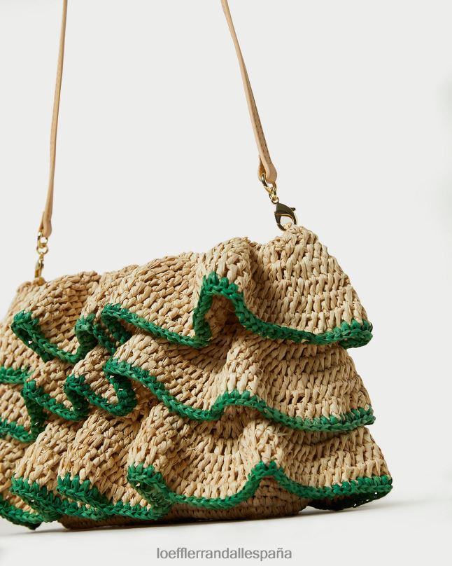 bolsas 04282373 natural/verde mujer Loeffler Randall bolso de mano odette con volantes