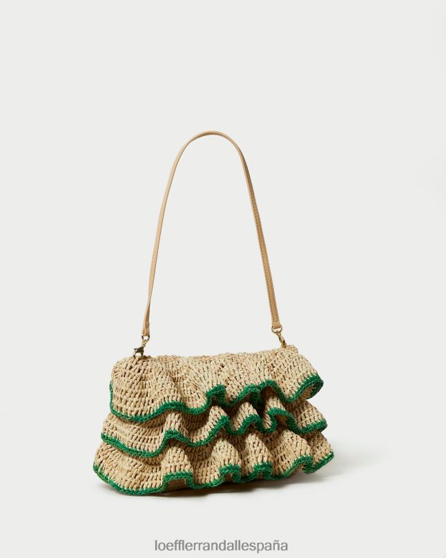 bolsas 04282373 natural/verde mujer Loeffler Randall bolso de mano odette con volantes