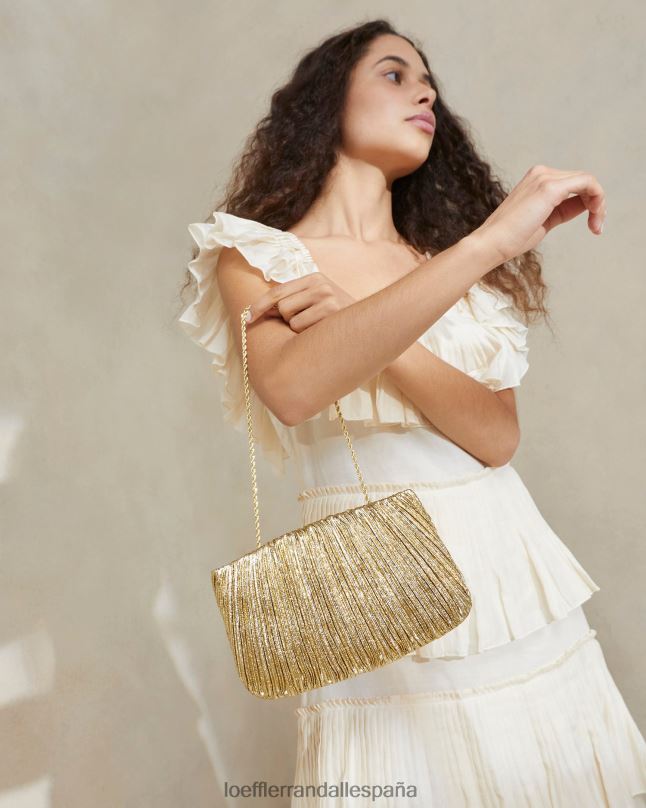 bolsas 04282376 oro mujer Loeffler Randall bolso de mano brit plano y plisado