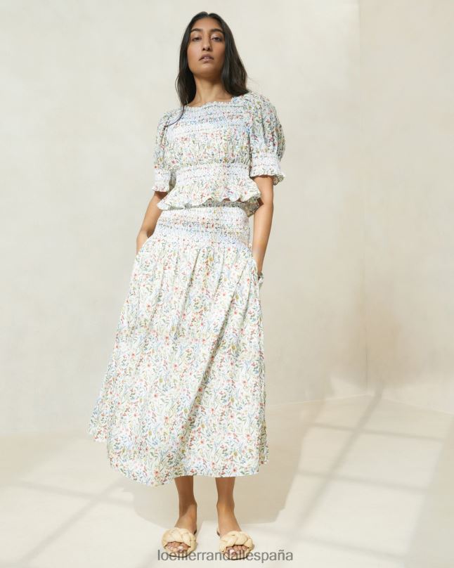 ropa 04282218 crema/trébol/amapola multifloral mujer Loeffler Randall falda midi theodora con cintura ceñida