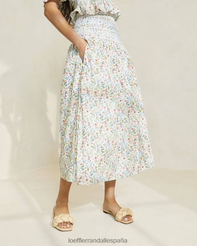 ropa 04282218 crema/trébol/amapola multifloral mujer Loeffler Randall falda midi theodora con cintura ceñida