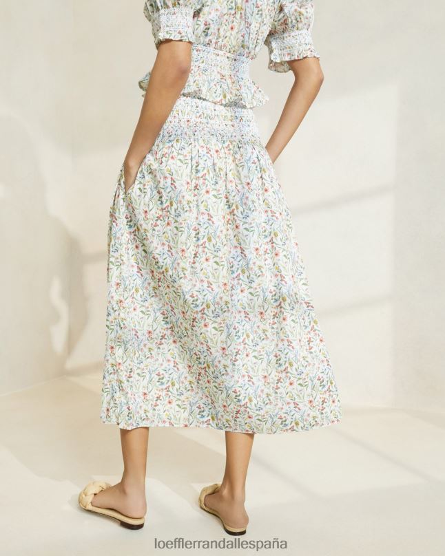 ropa 04282218 crema/trébol/amapola multifloral mujer Loeffler Randall falda midi theodora con cintura ceñida
