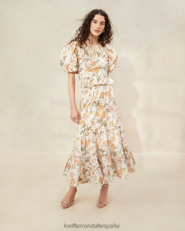 ropa 04282224 crema botánico floral mujer Loeffler Randall falda midi festoneada ellie