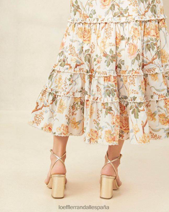 ropa 04282224 crema botánico floral mujer Loeffler Randall falda midi festoneada ellie