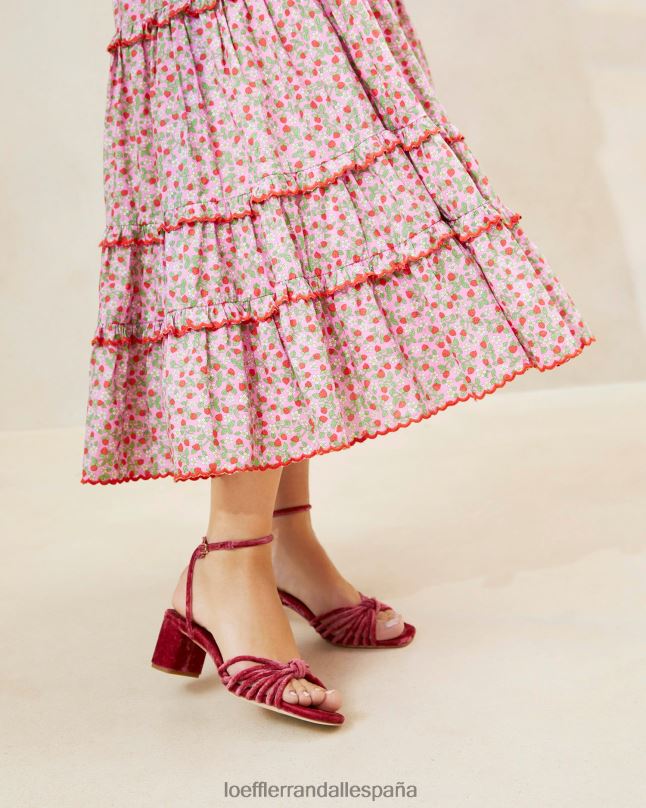 ropa 04282225 estampado de fresa mujer Loeffler Randall falda midi ellie color fresa con dobladillo festoneado