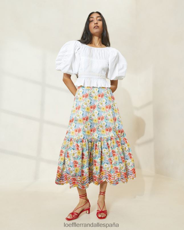 ropa 04282227 floral de amapola múltiple mujer Loeffler Randall falda ópalo con dobladillo con volantes