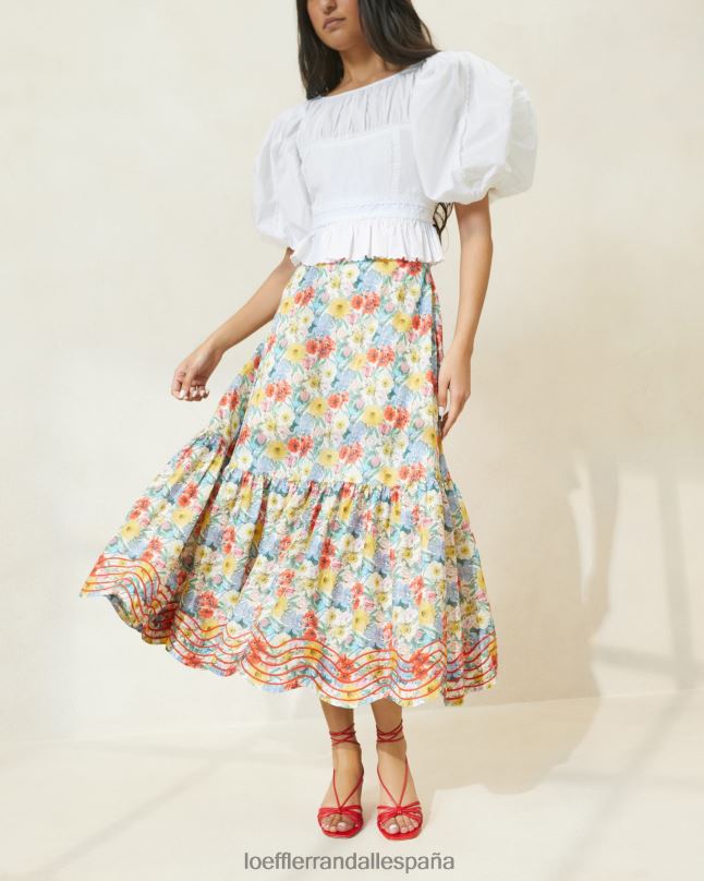 ropa 04282227 floral de amapola múltiple mujer Loeffler Randall falda ópalo con dobladillo con volantes