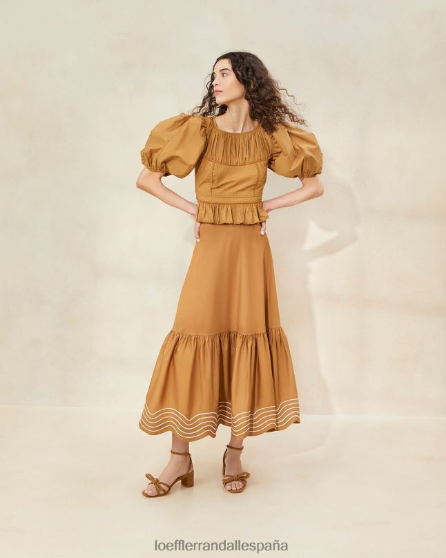 ropa 04282228 marrón mujer Loeffler Randall falda ópalo con dobladillo con volantes