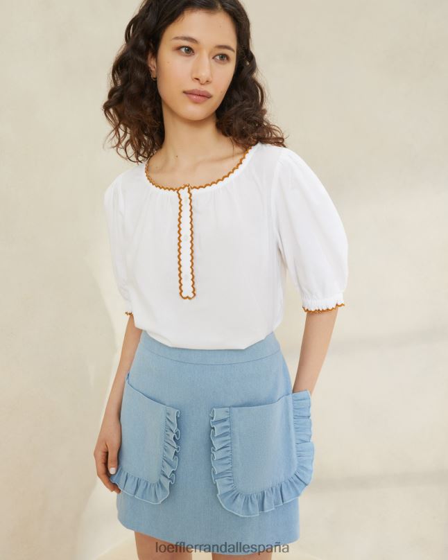 ropa 04282229 mezclilla ligera mujer Loeffler Randall falda con bolsillo y volantes eura
