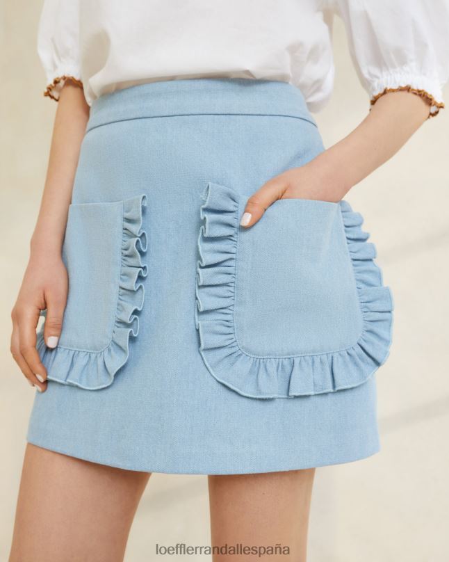 ropa 04282229 mezclilla ligera mujer Loeffler Randall falda con bolsillo y volantes eura