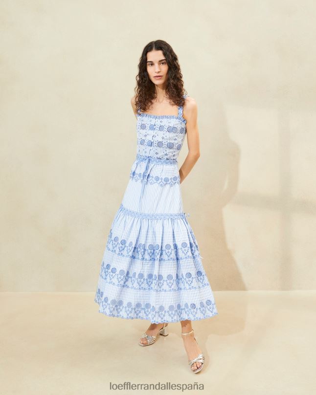 ropa 04282234 azul/crema mujer Loeffler Randall falda con bordado de rayas shireen