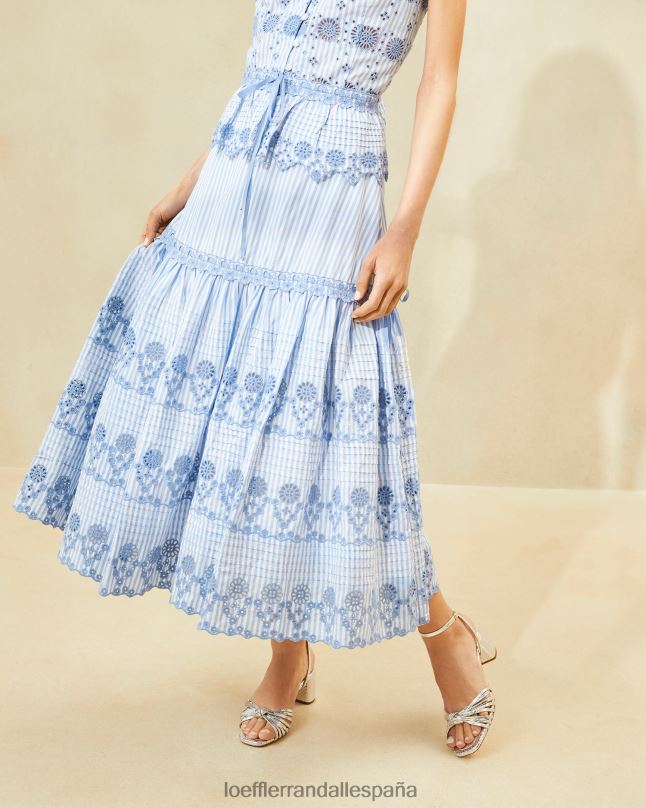 ropa 04282234 azul/crema mujer Loeffler Randall falda con bordado de rayas shireen