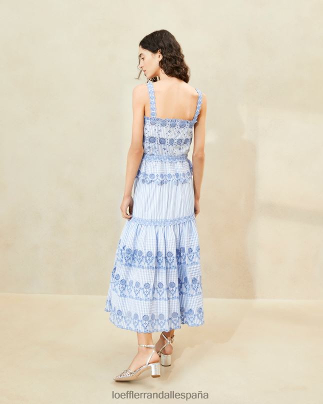 ropa 04282234 azul/crema mujer Loeffler Randall falda con bordado de rayas shireen