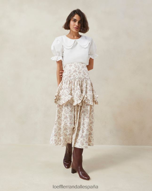 ropa 04282240 crema paisley floral mujer Loeffler Randall falda milo paisley con volantes festoneados