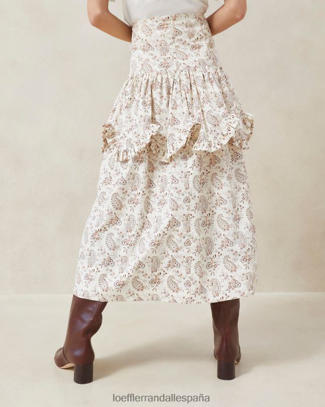 ropa 04282240 crema paisley floral mujer Loeffler Randall falda milo paisley con volantes festoneados