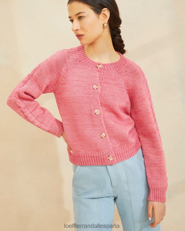 ropa 04282255 rosa mujer Loeffler Randall cárdigan Lindy con mangas trenzadas