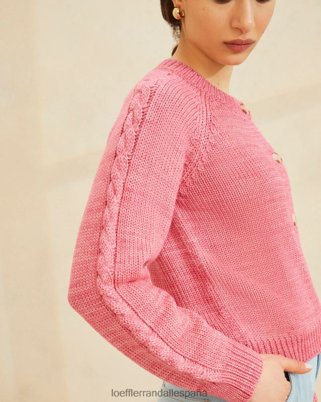 ropa 04282255 rosa mujer Loeffler Randall cárdigan Lindy con mangas trenzadas