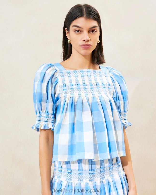 ropa 04282199 guinga azul mujer Loeffler Randall top fruncido lydie