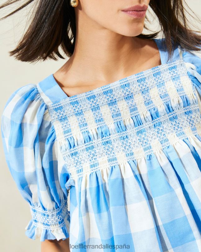ropa 04282199 guinga azul mujer Loeffler Randall top fruncido lydie