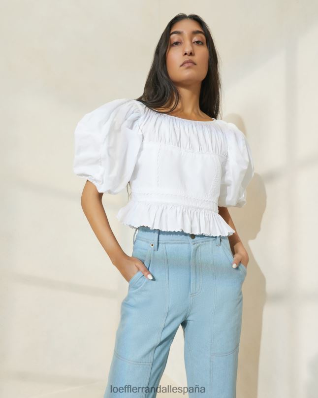ropa 04282201 blanco mujer Loeffler Randall top anna con peplum y mangas abullonadas