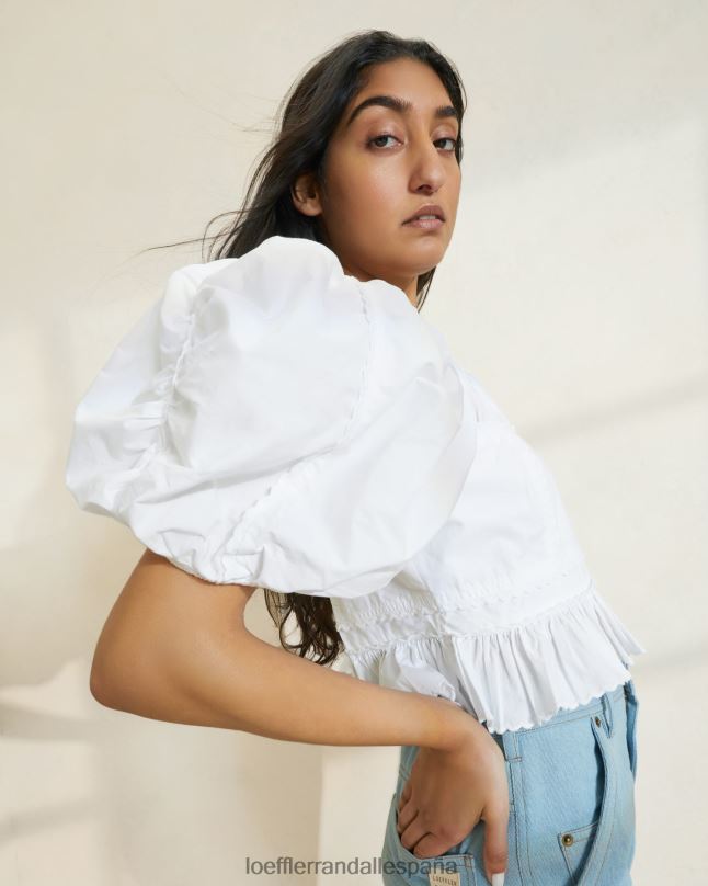 ropa 04282201 blanco mujer Loeffler Randall top anna con peplum y mangas abullonadas