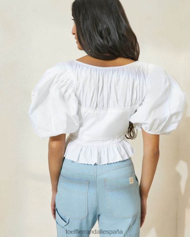 ropa 04282201 blanco mujer Loeffler Randall top anna con peplum y mangas abullonadas