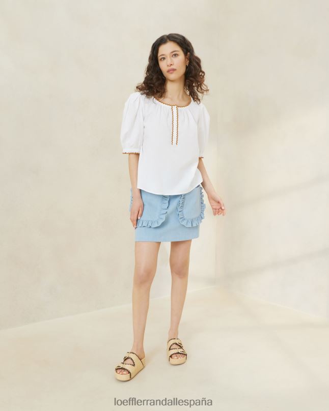 ropa 04282203 blanco/cigarro mujer Loeffler Randall blusa británica festoneada