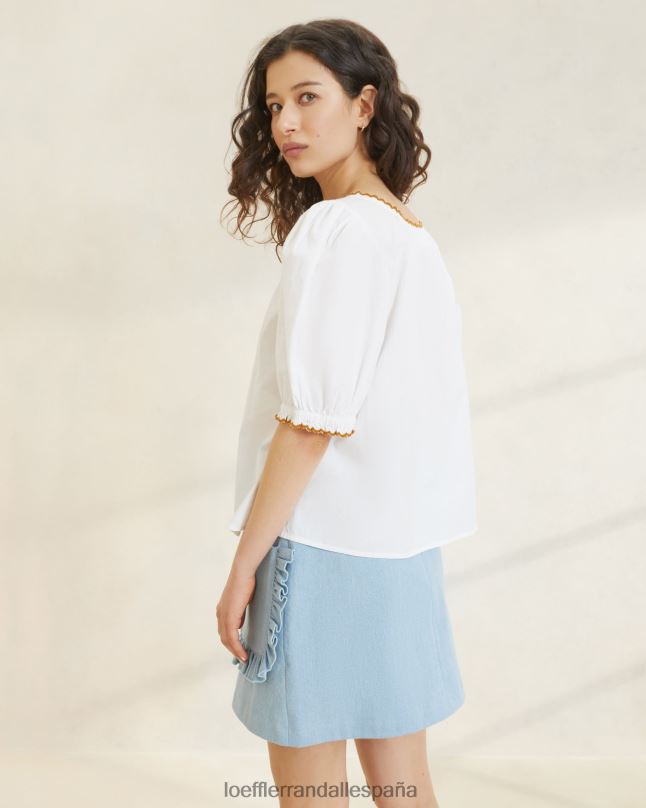 ropa 04282203 blanco/cigarro mujer Loeffler Randall blusa británica festoneada