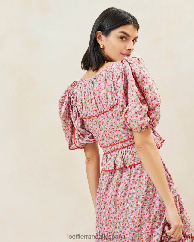 ropa 04282205 estampado de fresa mujer Loeffler Randall top con peplum y mangas abullonadas de fresa anna