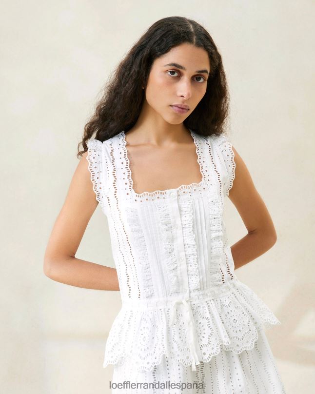 ropa 04282208 blanco mujer Loeffler Randall blusa festoneada arden