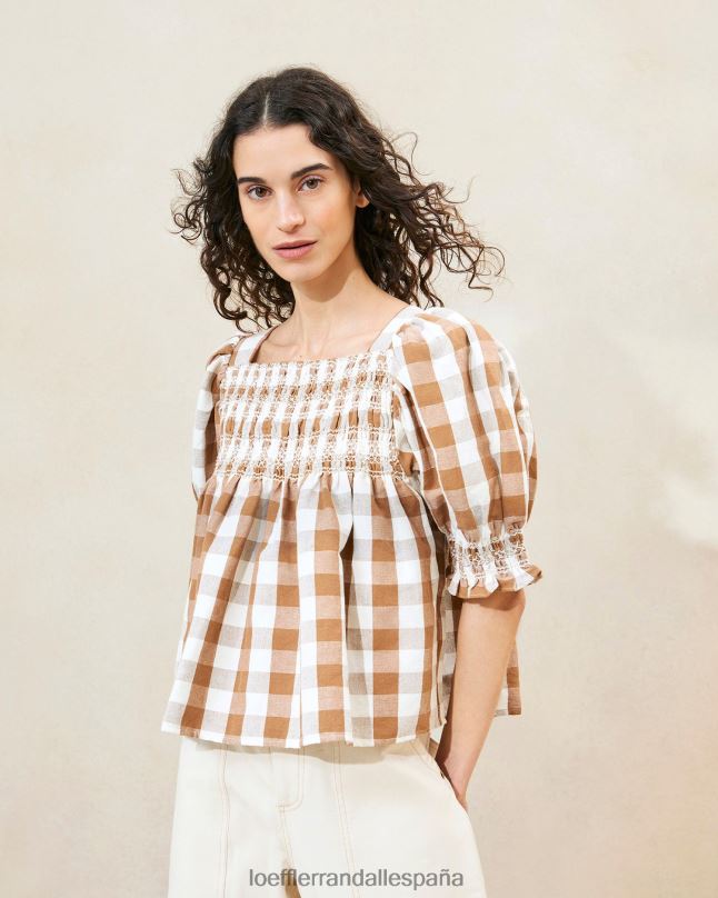ropa 04282210 cuadros marrones mujer Loeffler Randall top fruncido lydie