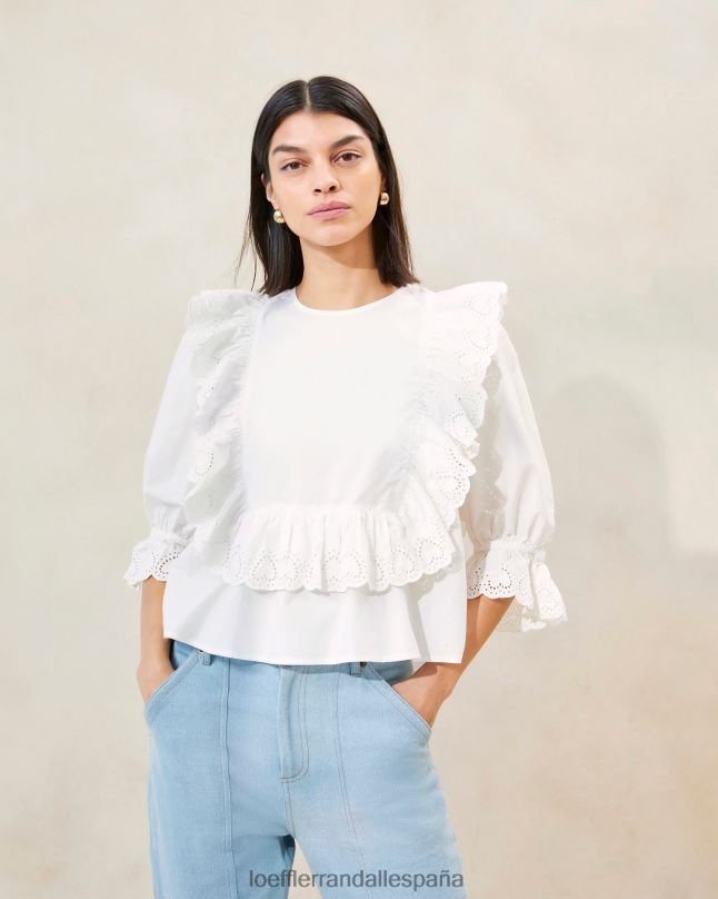 ropa 04282212 blanco mujer Loeffler Randall blusa cosima con bordado de corazones