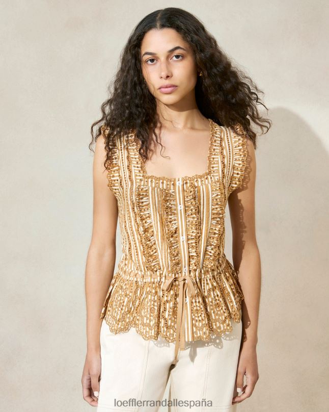 ropa 04282214 raya marrón mujer Loeffler Randall blusa festoneada arden d