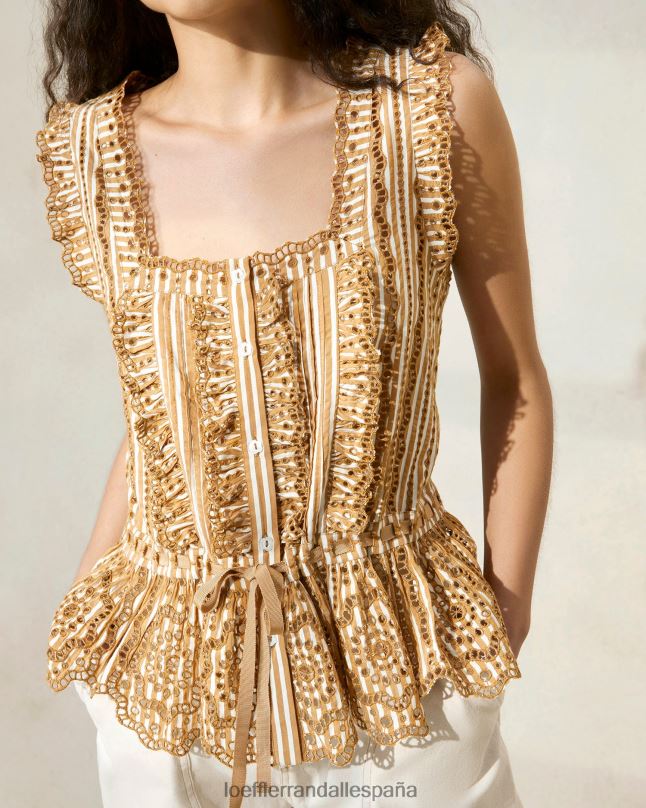 ropa 04282214 raya marrón mujer Loeffler Randall blusa festoneada arden d