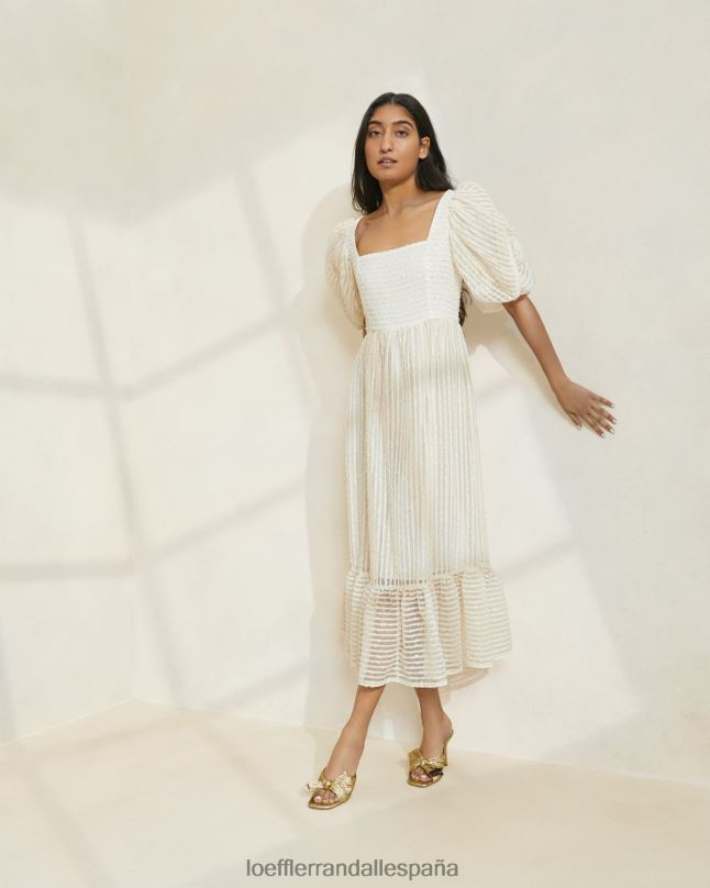 ropa 04282172 raya crema mujer Loeffler Randall vestido addison con mangas abullonadas