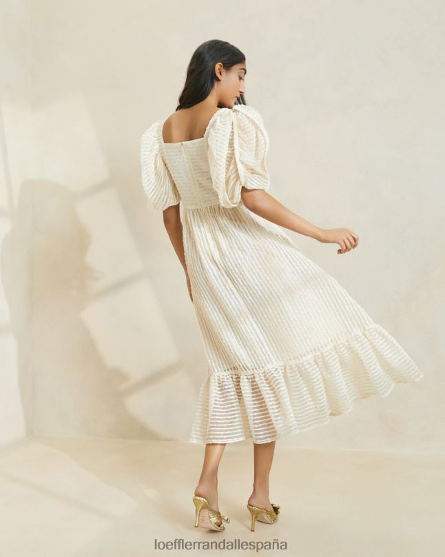 ropa 04282172 raya crema mujer Loeffler Randall vestido addison con mangas abullonadas