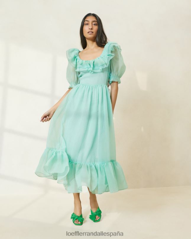 ropa 04282174 espuma de mar mujer Loeffler Randall vestido shannon con volantes y mangas abullonadas