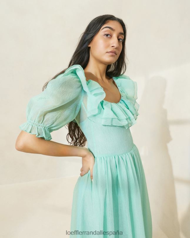 ropa 04282174 espuma de mar mujer Loeffler Randall vestido shannon con volantes y mangas abullonadas