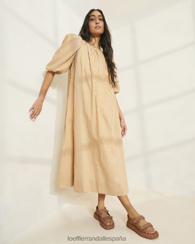 ropa 04282175 raya marrón mujer Loeffler Randall vestido mimi extragrande con rayas y mangas abullonadas