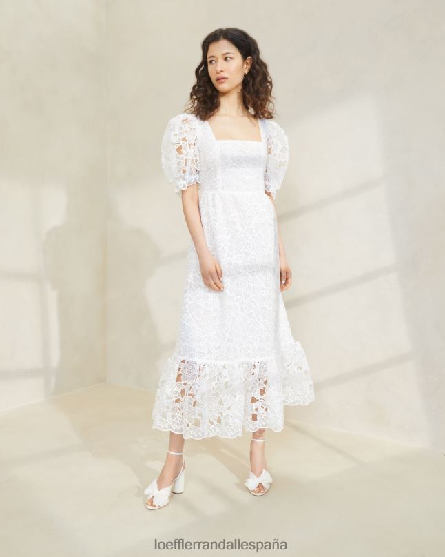 ropa 04282182 crema mujer Loeffler Randall vestido addison con mangas abullonadas