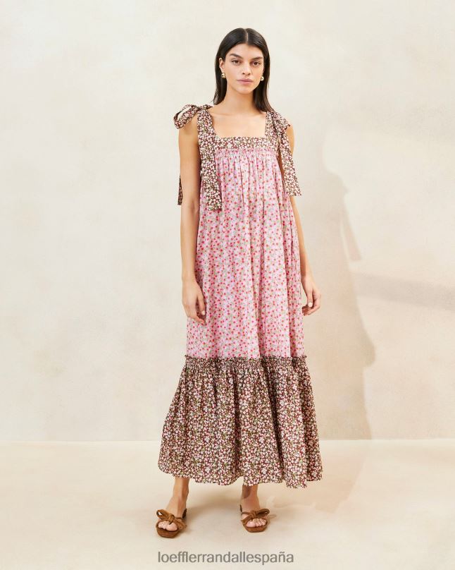 ropa 04282186 fresa/marrón floral mujer Loeffler Randall vestido shae con dobladillo con volantes