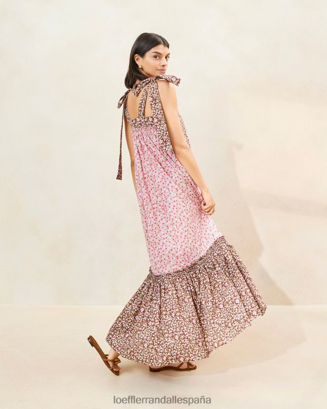 ropa 04282186 fresa/marrón floral mujer Loeffler Randall vestido shae con dobladillo con volantes