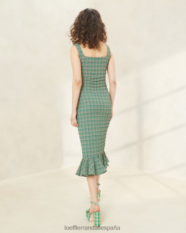 ropa 04282188 cuadros verdes/caramelo mujer Loeffler Randall yessica vestido sin mangas con volantes en el dobladillo