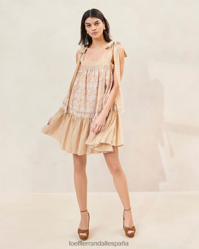 ropa 04282189 floral marrón/rayas marrones mujer Loeffler Randall vestido janie con dobladillo con volantes
