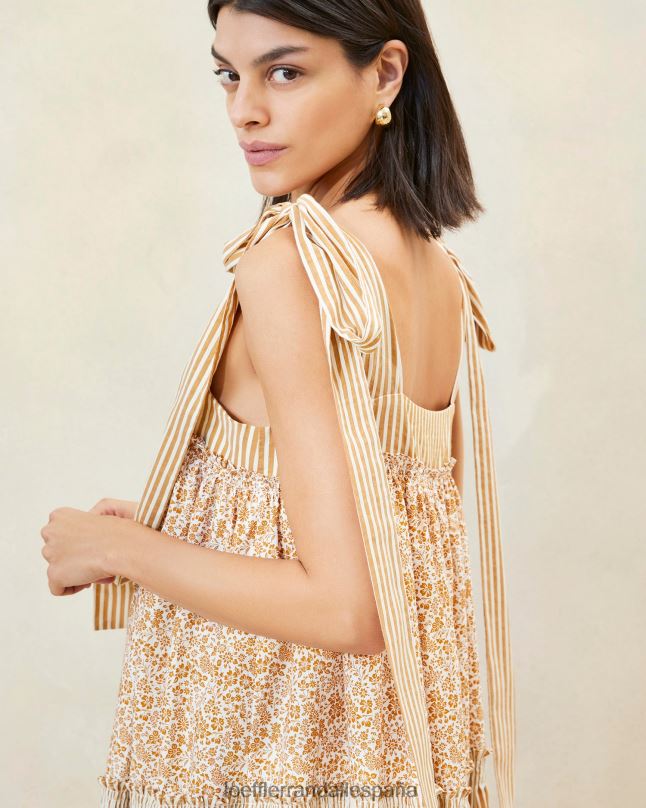 ropa 04282189 floral marrón/rayas marrones mujer Loeffler Randall vestido janie con dobladillo con volantes
