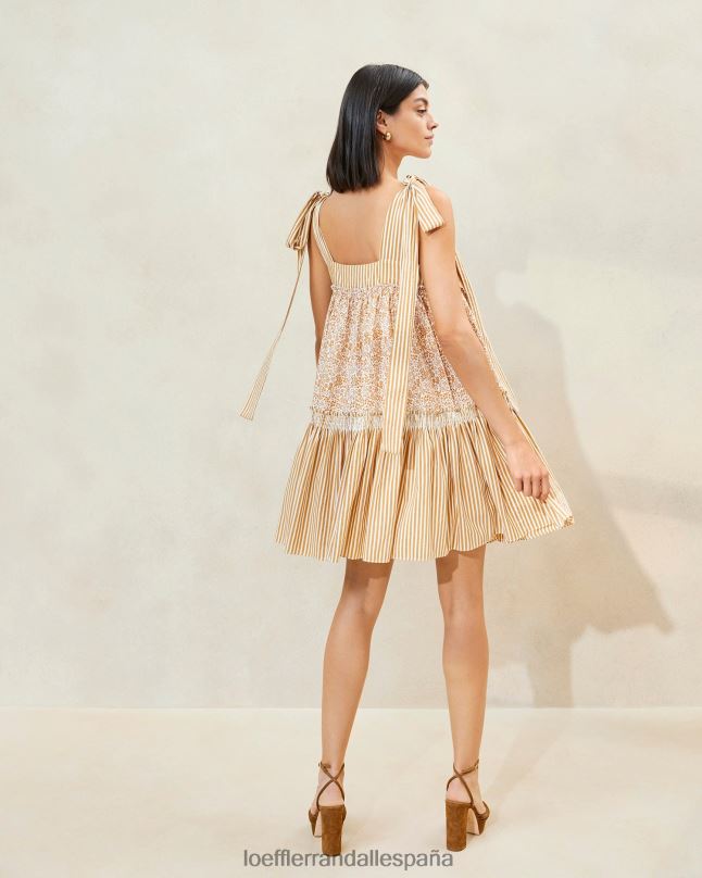 ropa 04282189 floral marrón/rayas marrones mujer Loeffler Randall vestido janie con dobladillo con volantes