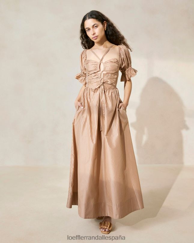 ropa 04282190 raya marrón de dos tonos mujer Loeffler Randall vestido yael con corpiño fruncido