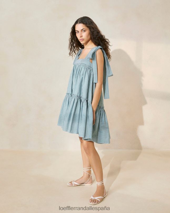 ropa 04282191 mini cuadros verdes mujer Loeffler Randall vestido janie con dobladillo con volantes