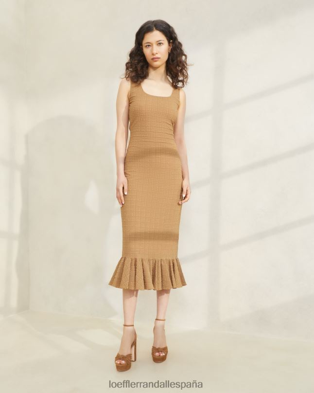ropa 04282195 marrón mujer Loeffler Randall yessica vestido sin mangas con volantes en el dobladillo