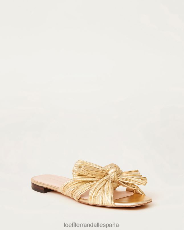 zapatos 04282102 oro mujer Loeffler Randall chanclas con lazo plisado Daphne